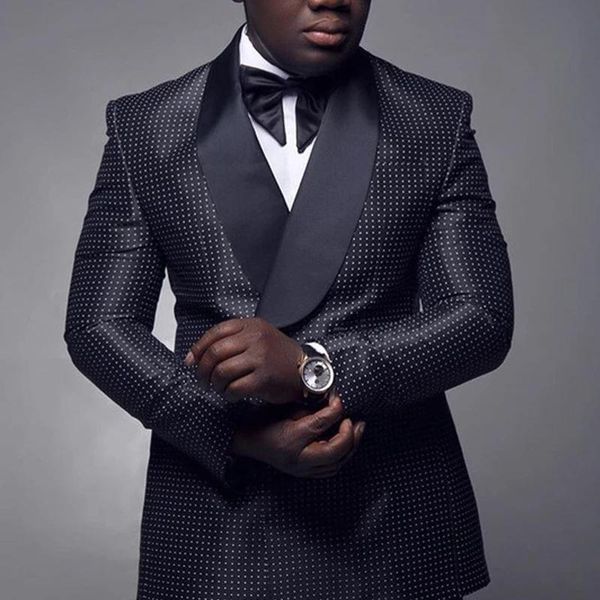

men's suits & blazers black checkered dots men with double breasted for wedding slim fit groom tuxedo two piece set jacket pants fashio, White;black
