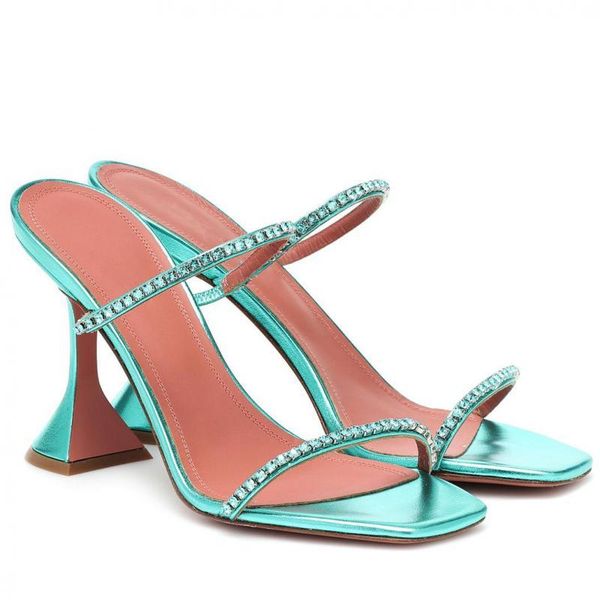 

sandals ladies rhinestone crystal high heel slippers women heels flip flops square toe party women's shoes, Black