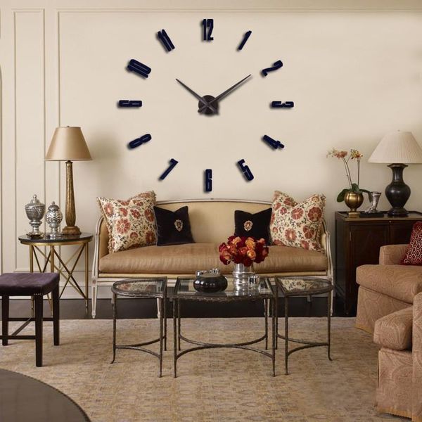 

wall clocks 3d diy number clock giant simple mirror acrylic decorative mute murals sticker living room home decor modern design