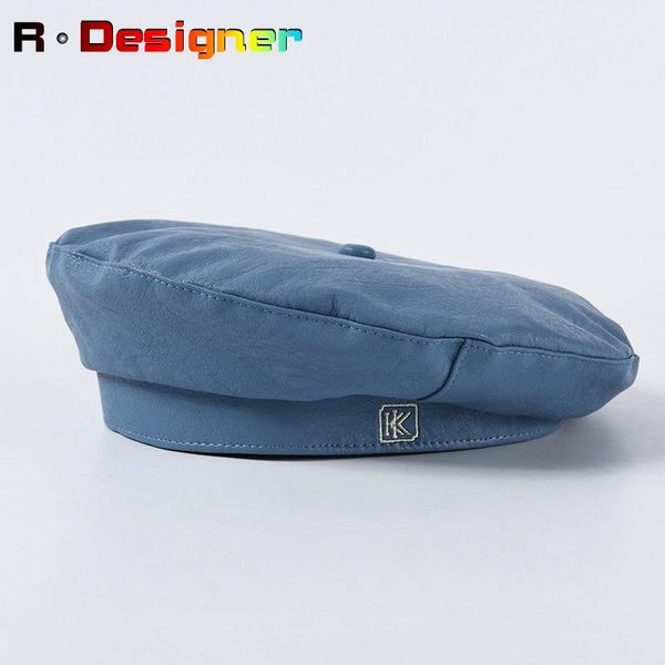 

berets 2021 spring product leather beret female korean version of morandi pure color painter hat elegant woman, Blue;gray