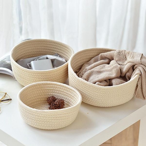 

storage baskets woven cotton rope key home office sundries blanket snack cosmetics box toy clothes organizer