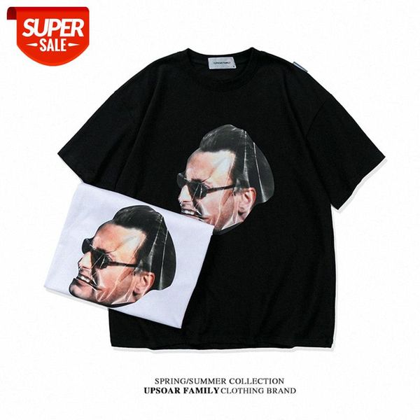 

european and american quality round neck men's t-shirt head print short sleeve casual summer #sa1k, White;black