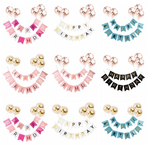 

party decoration white happy birthday banner rose gold confetti balloons letter diy decorations boy girl kids favors