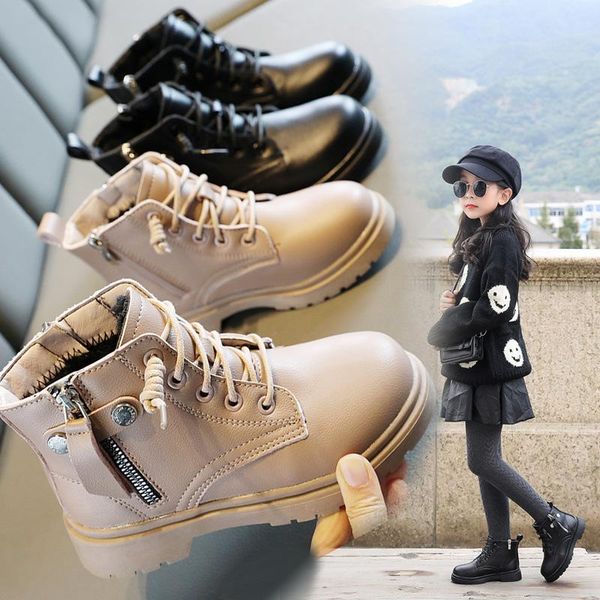 

winter girls' boots 2021 fashion avant garde children' thickened plush boots british fashion boys' cn(origin, Black;grey