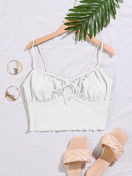 

tie front ruched bust cami e3zx#, White