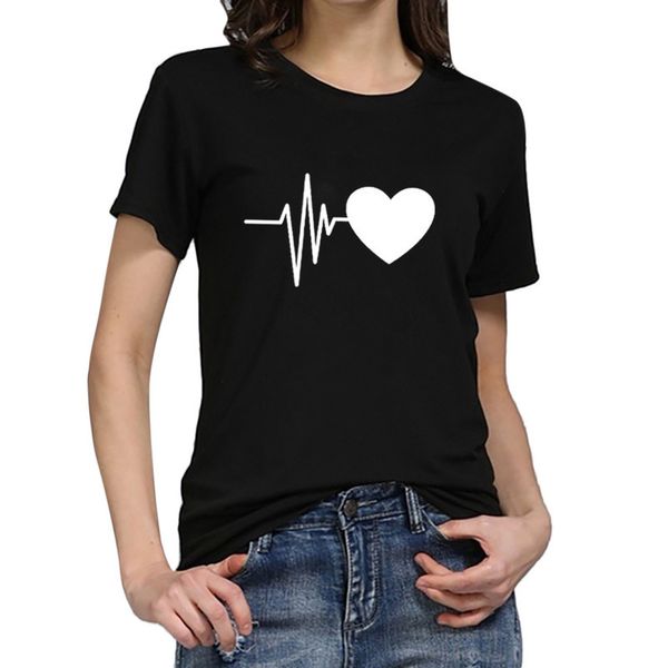 

fashion loss short mouths soft heart print daily beach casual o-neck women party t-shirt 730, White
