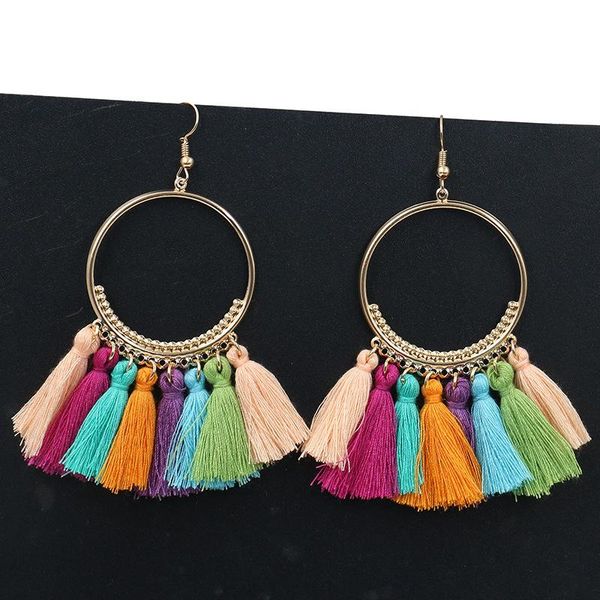 

dangle & chandelier bohemia big round pendant earrings for women geometry fanshape multicolor tassel statement jewelry accesories, Silver