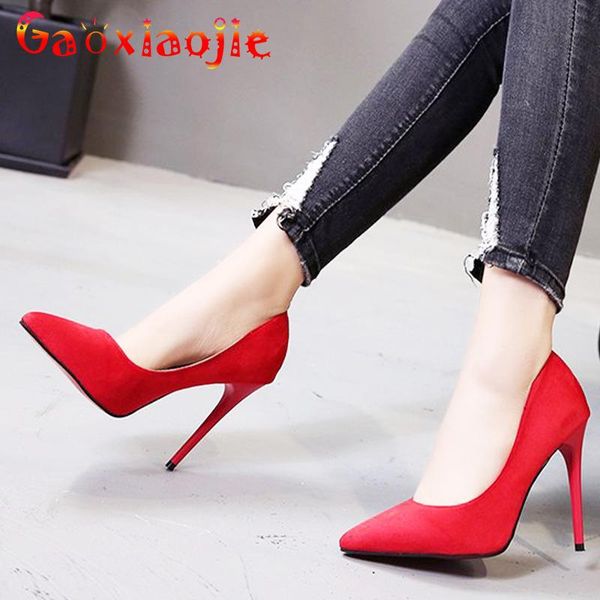 

dress shoes solid autumn office lady fashion suede pointed toe women pumps elegant simple super high heels shallow party big size, Black