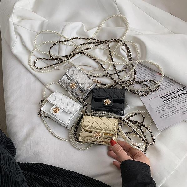 

lipstick bag, rhombus air bag female fashion new pearl chain messenger trendy foreign shiny 2021 square small wxwpr