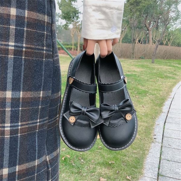 

new japanese spring lolita college style loli bowknot buckle jk uniform cosplay shoes anime harujuku women's apartments qdxd, Black