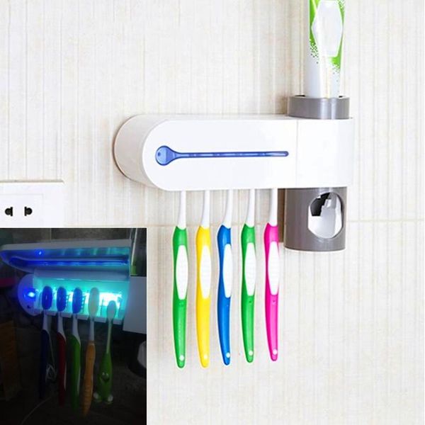 

bathroom storage & organization wall mounted uv light toothbrush sterilizer with automatic toothpaste dispenser antibacteria holder