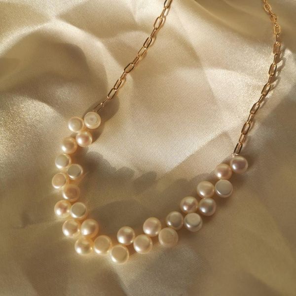

elegant natural pearl necklace chain splicing clavicle chain metal gold necklace for women jewelry, Silver
