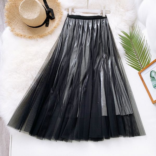

2021 brilliant women knitted high-waisted elastic summer skirts plied flawed femme jupe skirt 6wbf, Black