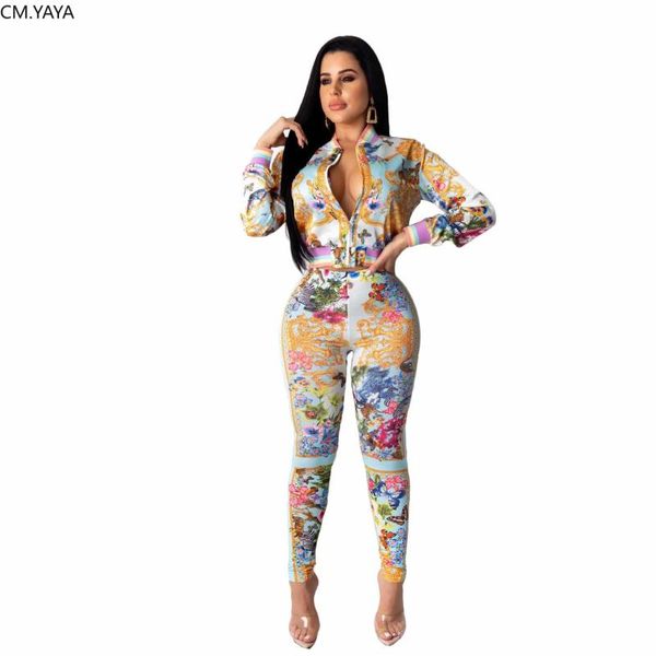 

two piece dress 2021 winter women sets full sleeve zipper pants suits colorful print set casual tracksuits fitness outfits gl1999, White