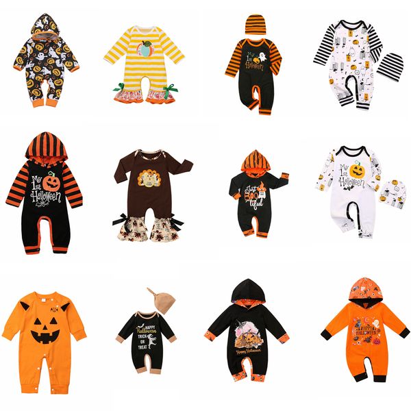 

halloween baby clothes rompers pumpkin letter girls romper hat long sleeve infant boy jumpsuits boutique baby clothing 12styles