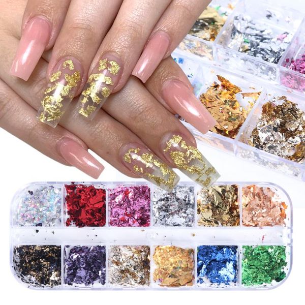 

nail glitter aluminum foil sequins flakes irregular paper uv gel polish reflective chrome powder art decor, Silver;gold