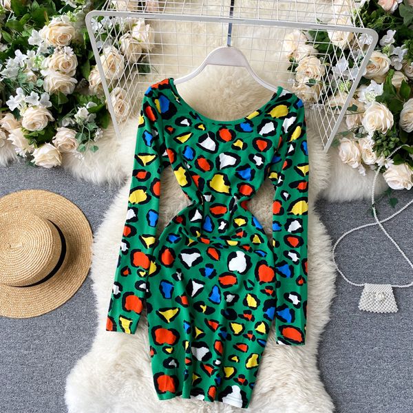 

womens leopark dress 2021 new hit autumn long sleeve wrap bodycon dress women streetwear red party mini dress casual, Black;gray