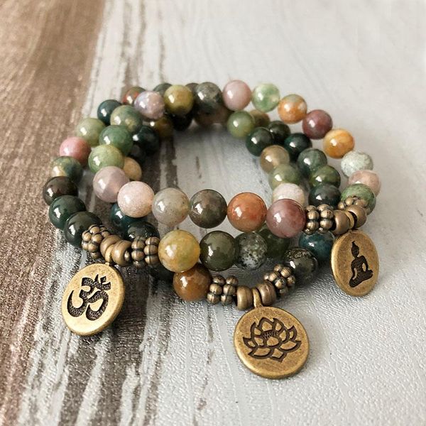 

tennis kunden india stone buddha bracelet set for man om lotus yoga mala wrist nautral beaded men, Golden;silver