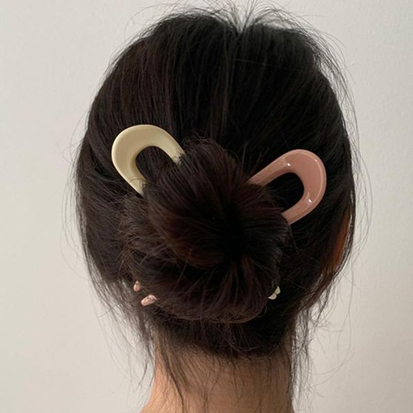 

hair accessories korean elegance vintage multicolor geometric u-shaped acrylic fork hairpins headwear for women style tool