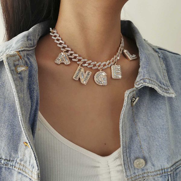 

jewelry mini inlaid female personality full diamond letter angel necklace, Silver
