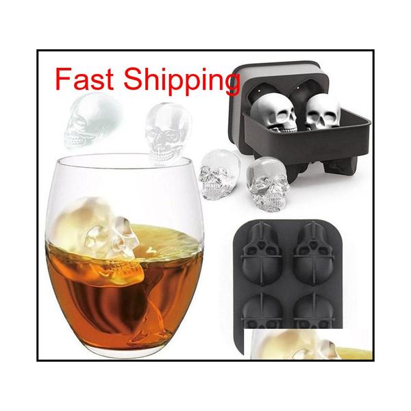 

4 grids 3d skull head ice cube mold halloween skull shaped whisky wine ice cube tray maker chocolate ba qyldxf bdehome, Silver