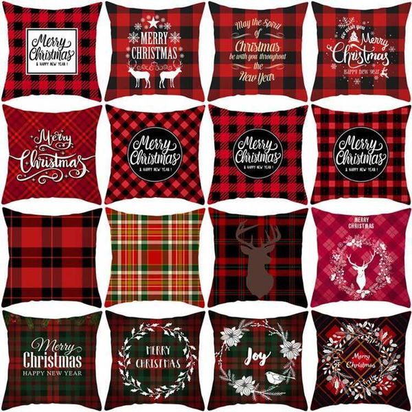 Almofada Caso Caso Caso Têxteis Têxteis Christmas Fashion Deer Imprimir Vermelho Verificação Estilo Almofada Cobre Coxim Covers Decoração de Natal Cama