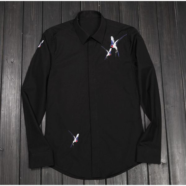 

2021 new italy style long-sleeved brand cotton men solid embroidery black shirt mens casual large 4xl quality shirts male overhemd xbog, White;black