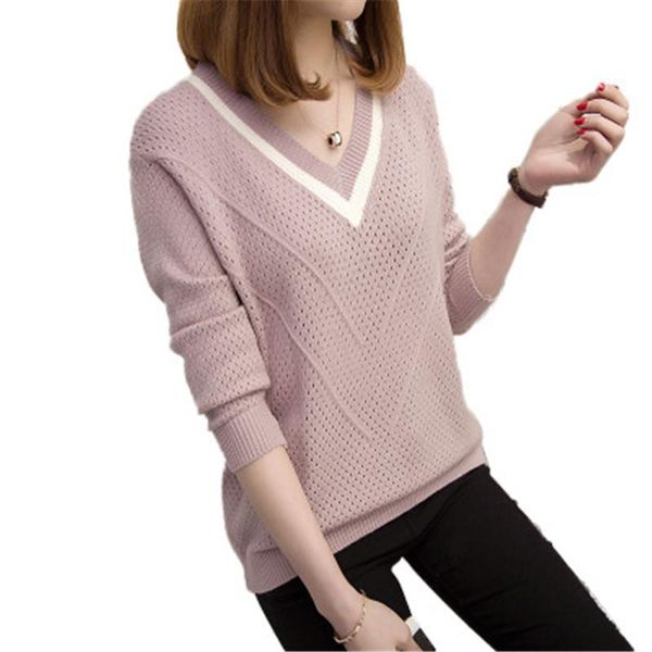

women's sweaters autumn winter female pullovers v neck 2021 casual long sleeve fashion sweet loose sweater for women warm knitted jumpe, White;black