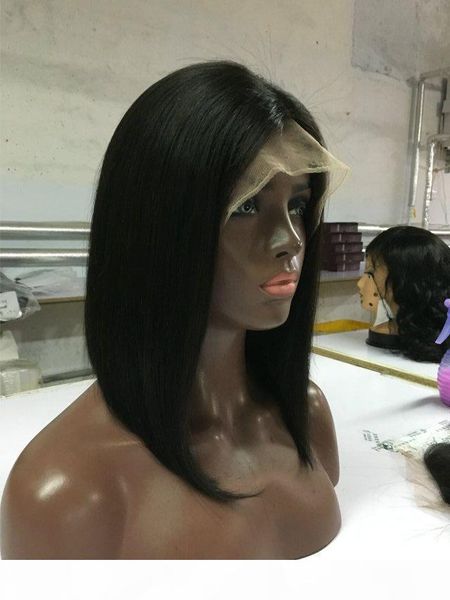 

130% density bob human hair wigs short bob cut virgin peruvian full lace wigs with baby hair middle part bob lace wig stock, Black;brown