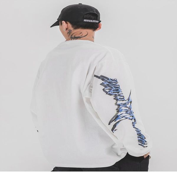 

2021 long sleeve hip t tees t-shirt cotton harajuku tshirt loose men shirt oversize print streetwear hiphop hop lpphl, Black