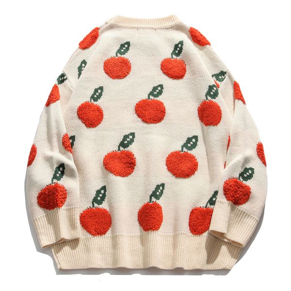 

strawberry 2021 new fruit knitted unsiex harajuku sweater oversize hip hop cotton loose pullover streetwear men clothing j3no, Black;white