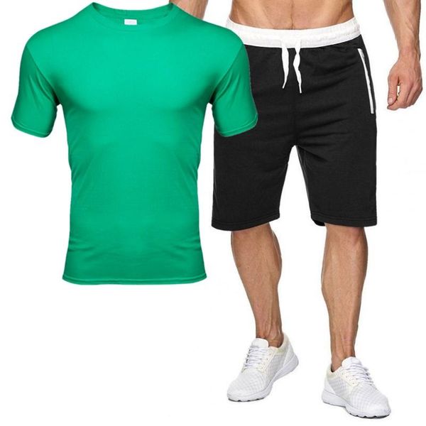 

men's tracksuits 2021 pocket zip 2 pieces clothing sportswear set fitness summer men shorts t shirt pure color suit, Gray