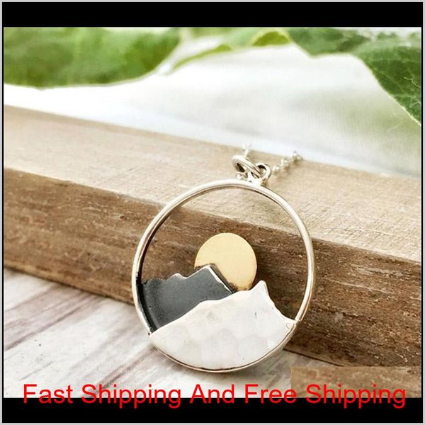 

whole salejephne mountain necklace sunrise moutain circle charm pendant necklaces hiker nature ski gifts the mountains are calling 6l7 oiw4p, Silver