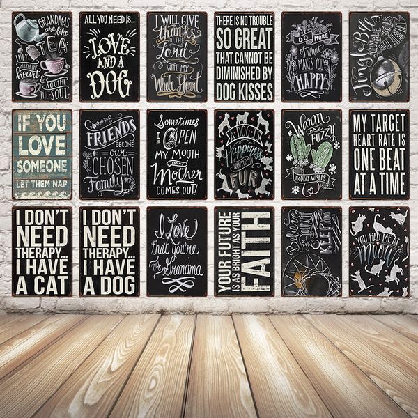 

love dog and kiss cat mom quote vintage metal sign tin poster home decor bar wall art painting 20*30 cm size dy12