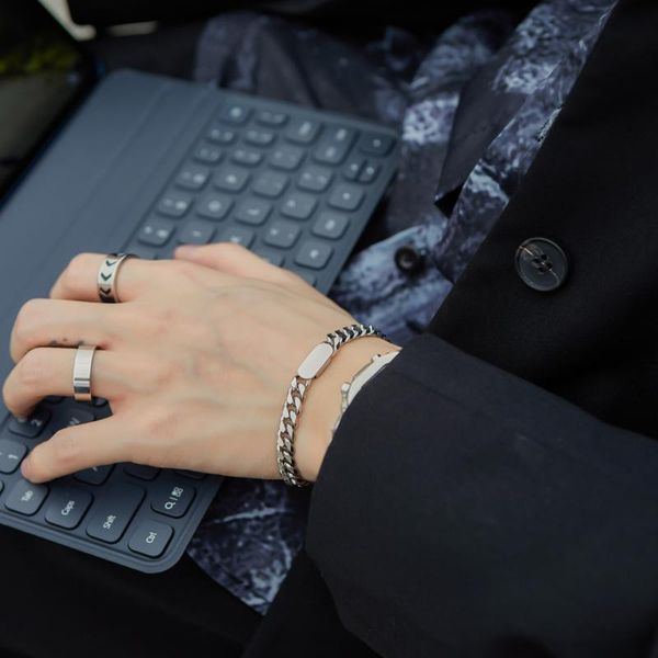 

link, chain hip- titanium steel thick cuba bracelets for men fashion charm stainless bracelet friend gift jewelry, Black