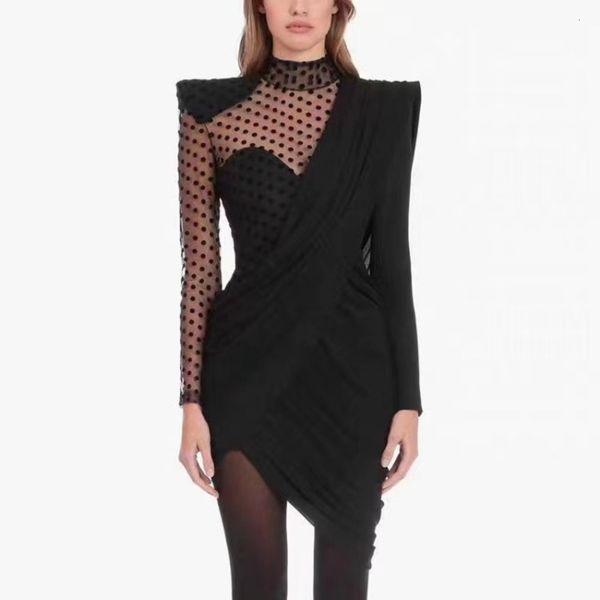 

designer star style party women's long dresses for women wave dot mesh stitching buttocks small black dress in lace night out amp club, White;black