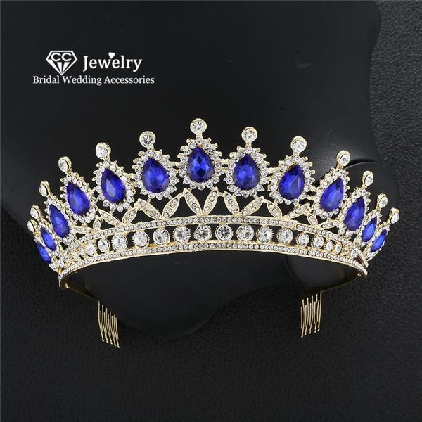 

hair clips & barrettes crown tiara hairbands headband big crowns with comb wedding accessory for women bride water drop rhinestone gift y, Golden;silver