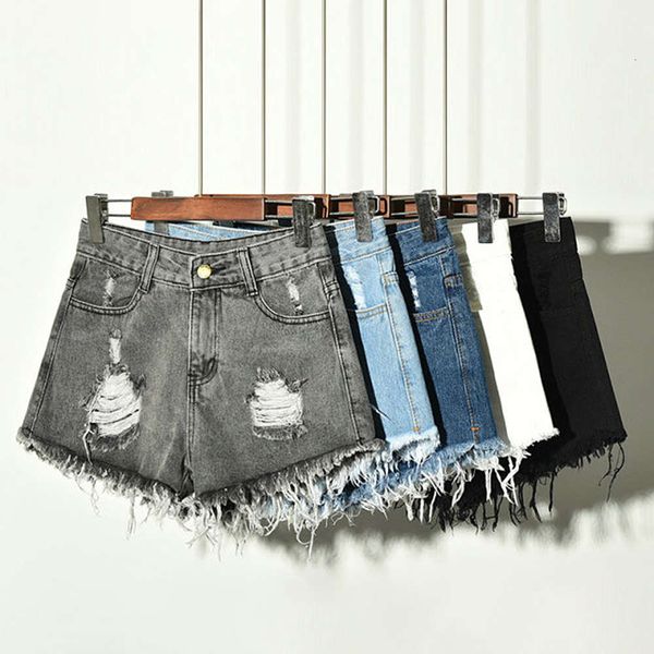 

2021 arrival summer casual denim women shorts high waist fur-lined leg-openings ps siz s-xxxxxxl short jeans, White;black