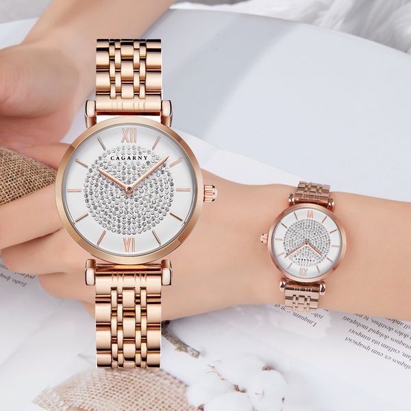 

dropshipping rose gold stainless steel bracelet watch women fashion womens quartz watches hip hop diamonds ladies clock female 201114, Slivery;brown