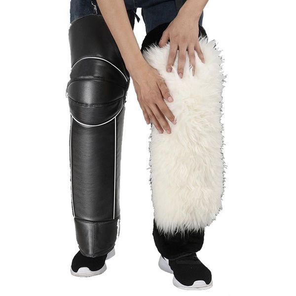 

motorcycle armor pu leather windproof leg gaiter reflective knee pads guards adjustable strap warm leggings covers full