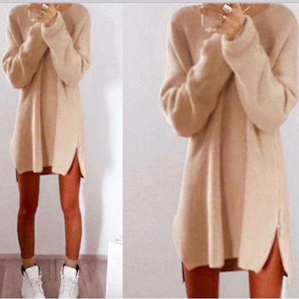 

casual dresses women loose solid mini spring autumn fashion bottom dress long sleeve side zipper vestidos, Black;gray