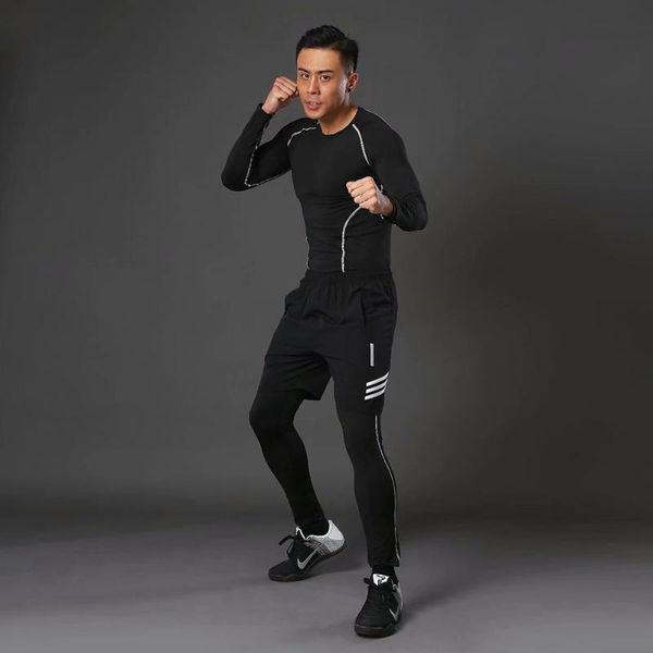 

gym clothing 3pcs men's sports suits clothes trainning running compression socks fitness set workout jogging quick dry tracksuits, White;black
