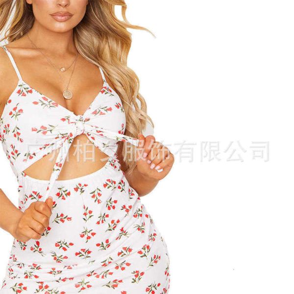 

slim new printing sling 2021 chest shift v-neck knot dress, Black;gray