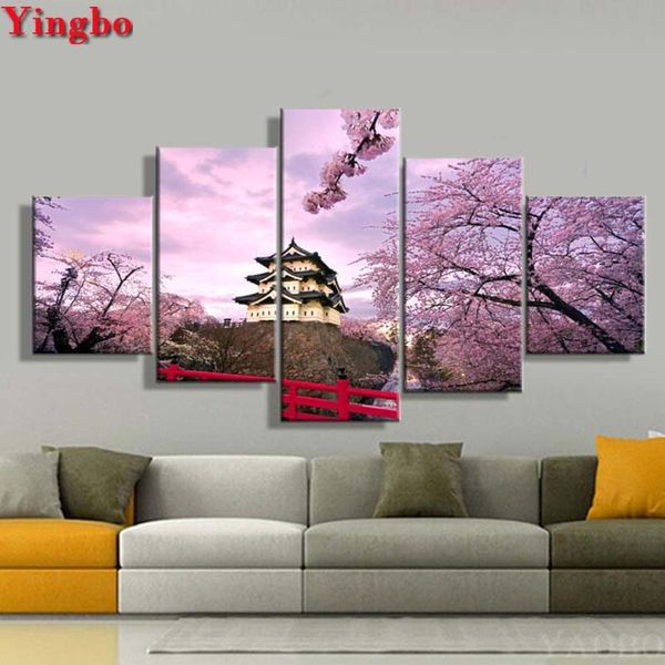 

diamond painting 5d 5 pieces plum blossom scenery full square round 3d embroidery mosaic decoration crafts