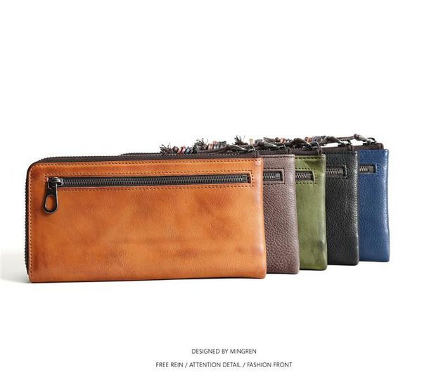 

multi-functional vintage genuine leather mens wallet casual zipper long wallet passport cover for men passcard pocket male purse, Red;black