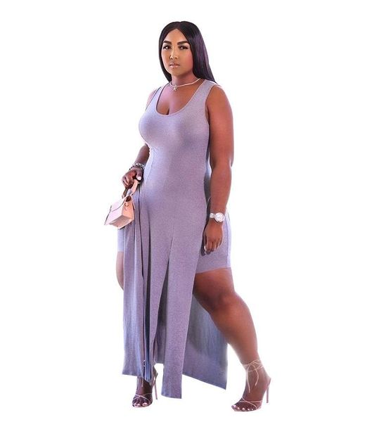 

women's tracksuits cutubly long shirt dress short two piece sets solid shorts set slit sleeveless casual summer skinny for women, Gray