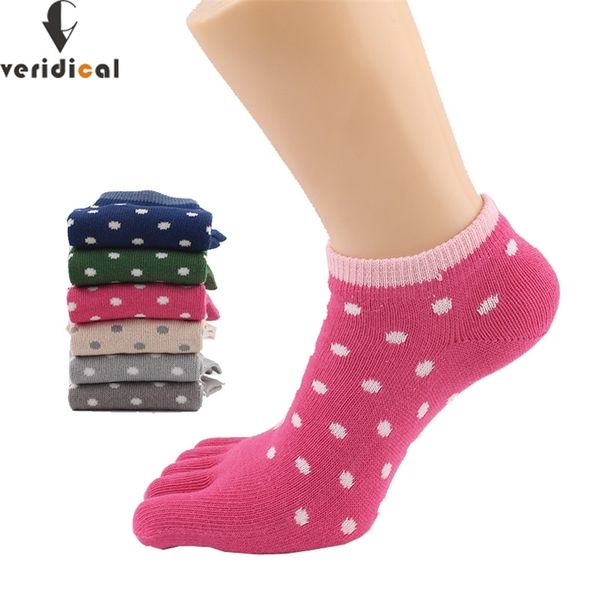 

veridical 5 pairs combed cotton five finger socks for woman girl dot solid cute toe socks harajuku brand party ankle crew socks 210720, Black;white