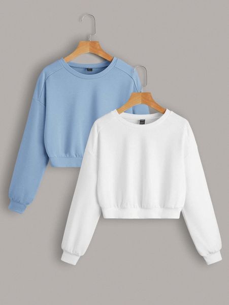 

2pcs solid raglan sleeve sweatshirt v1dc#, White;black