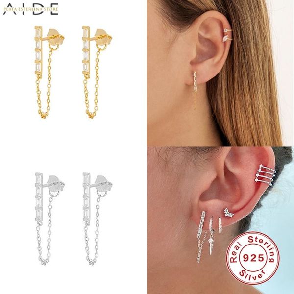 Stud GS 925 Gümüş Küpe Square Zirkon Zincir Küpe Kadın Moda Takı Pentientes Brincos Aretes