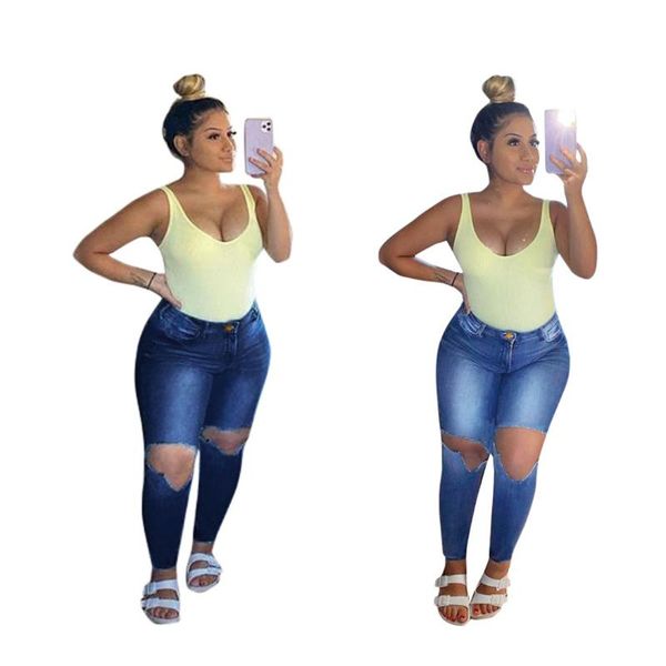 

women's jeans skinny high waist denim ripped distressed women fashion autumn streetwear pencil pants cut out pocket trousers, Blue